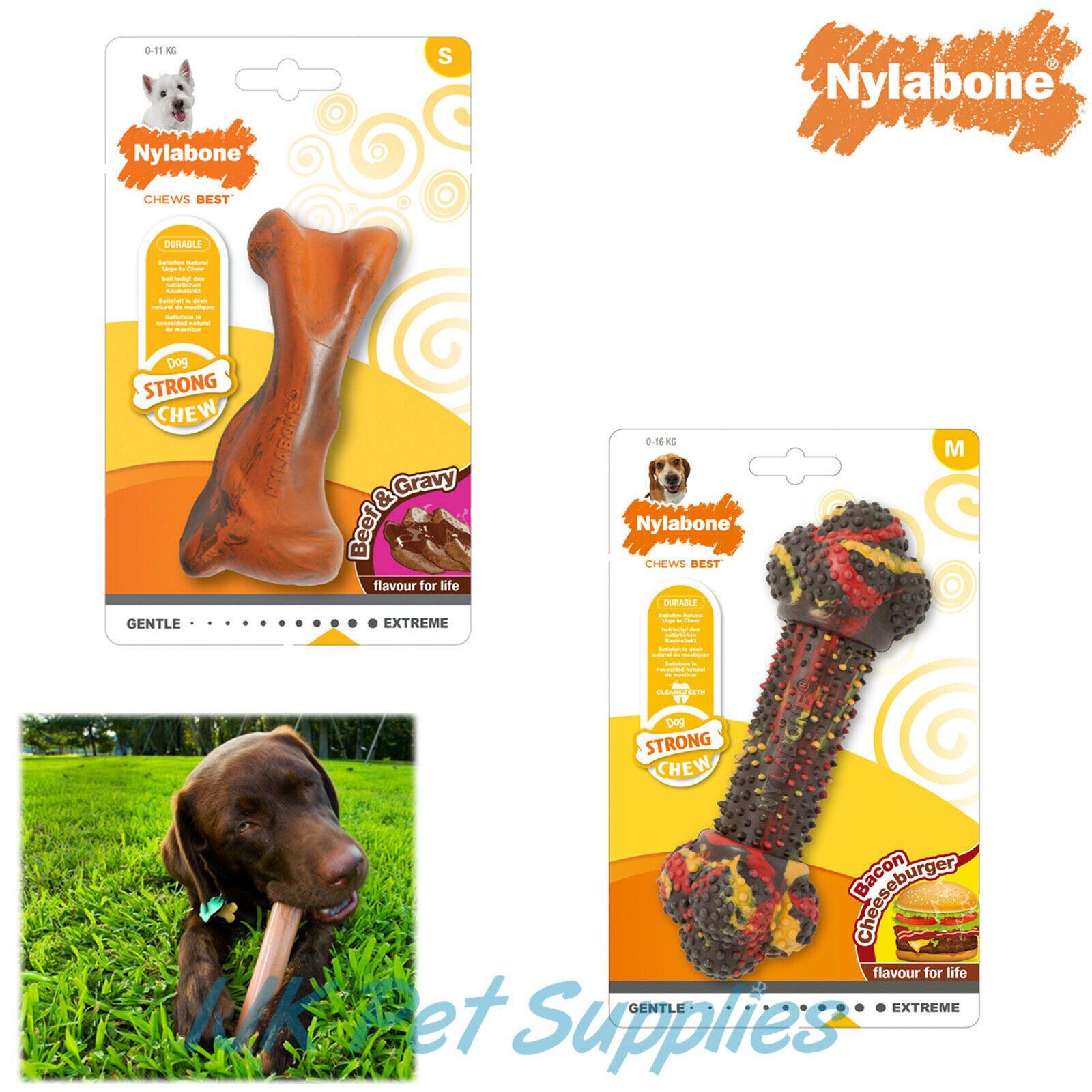 Nylabone Strong Rubber Bone Durable Tough Dental Dog Chew Toy IJK Pet