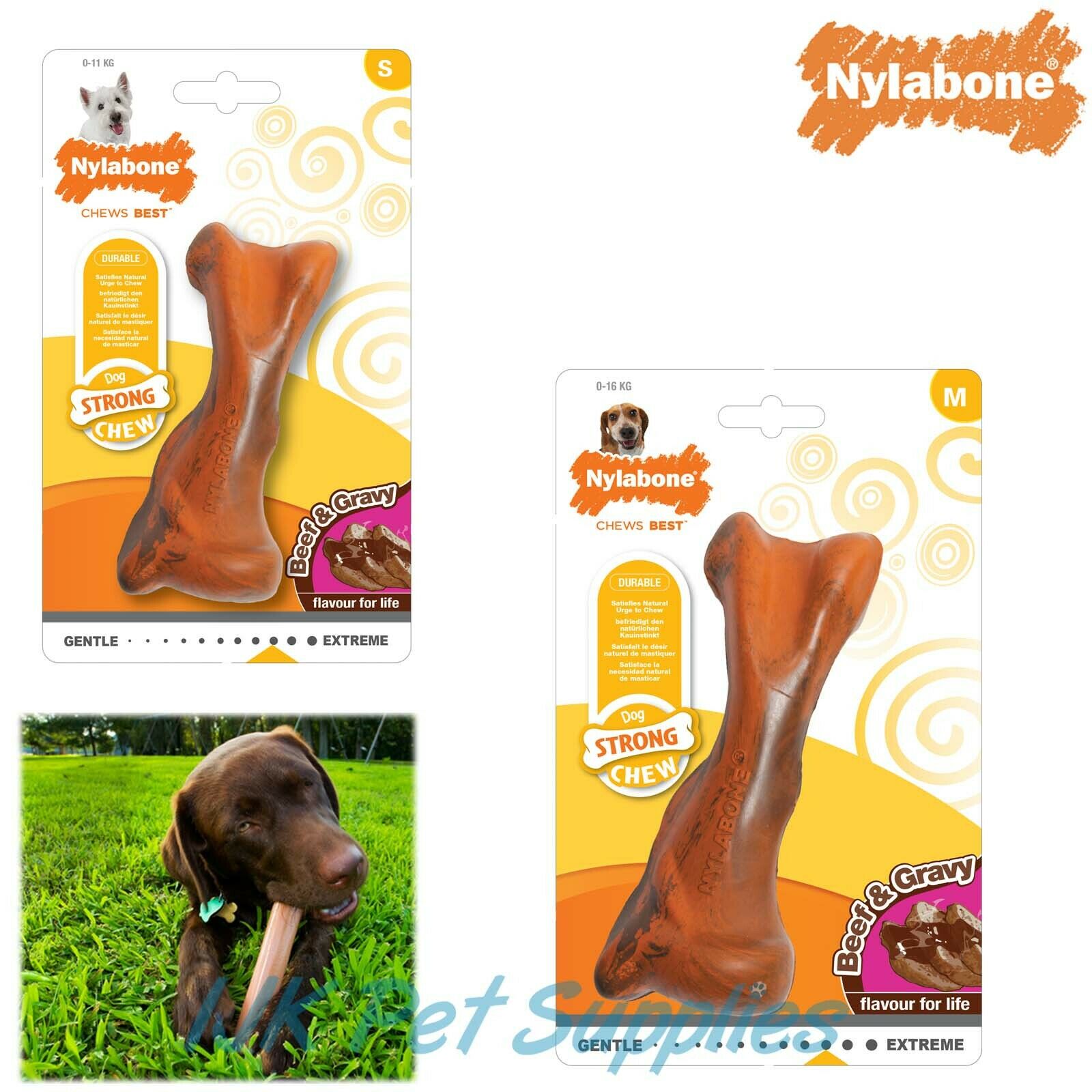 Nylabone Strong Rubber Bone Durable Tough Dental Dog Chew Toy IJK Pet Supplies