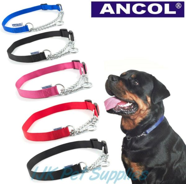 Ancol Half Nylon & Chain Dog Training Collar IJK Pet Supplies