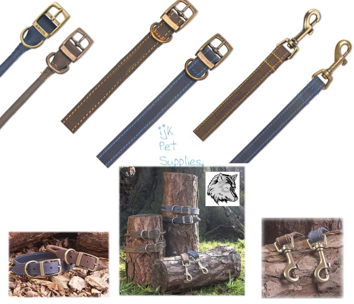 Ancol Timberwolf Leather Dog Collars & Leads IJK Pet Supplies