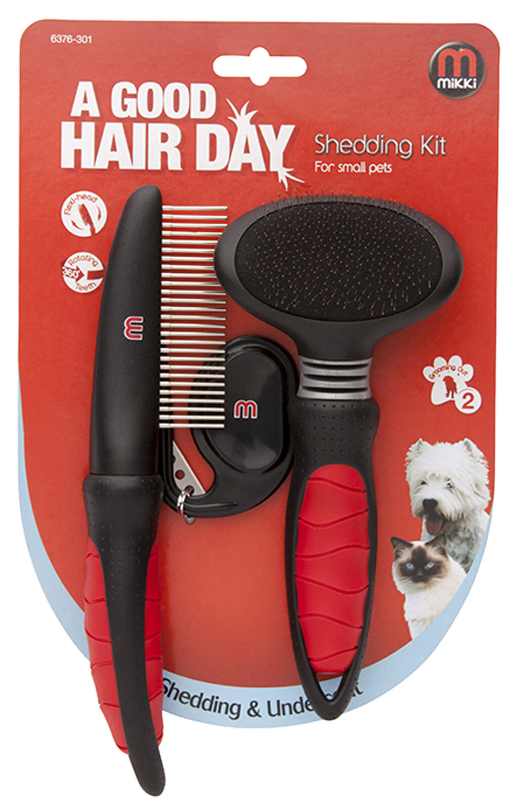 Mikki Grooming Dog Pet Shedding Blade or kit Slicker Brush, Comb & Matt