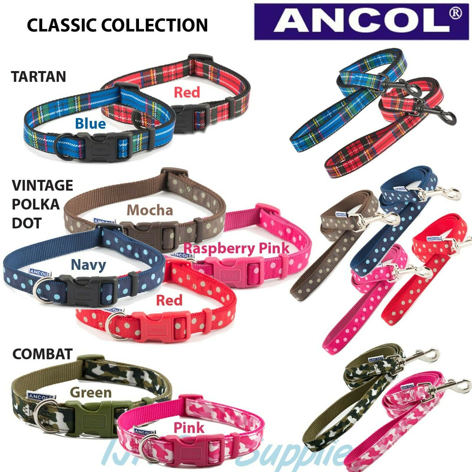 Ancol Dog Fashion Adjustable Nylon Collars & Leads Classic Collection